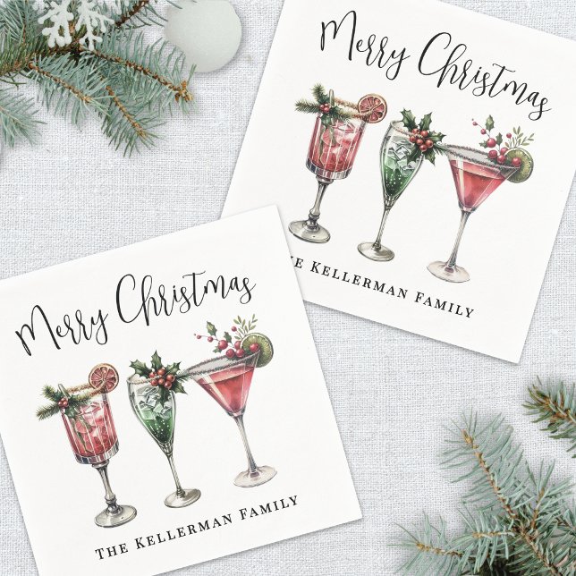 Festlicher Weihnachtscocktail Serviette (Festive Merry Christmas Cocktail Napkins)