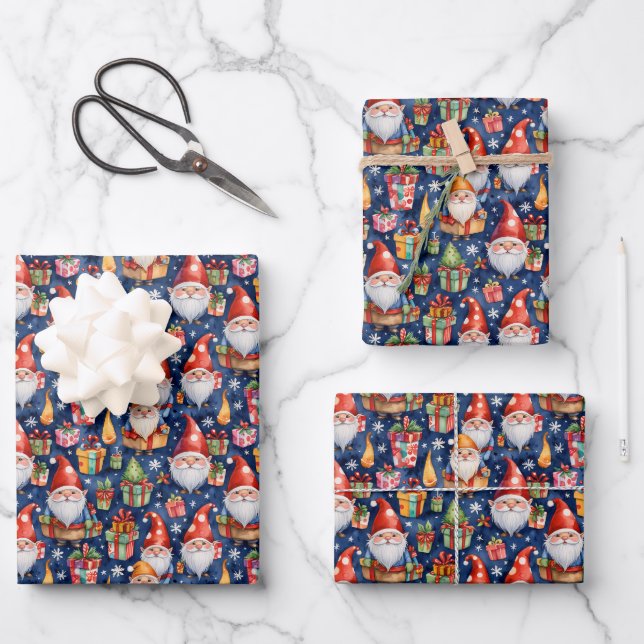 Festlicher Weihnachtsgnom Geschenkpapier Set (Vorderseite)