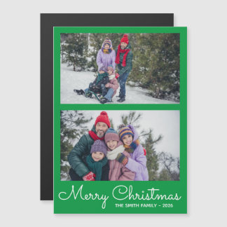 Festlicher Weihnachtsgrün 2 Familienfotocollage Magnetkarte