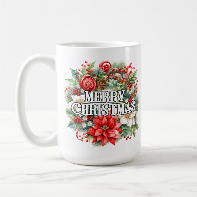 Festlicher Weihnachtsgruß Kranz Kaffeetasse (Links)