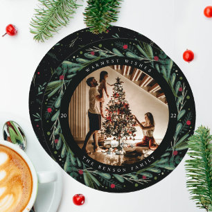 Festlicher Weihnachtskranz Blätter Beeren Runde Ka Feiertagskarte
