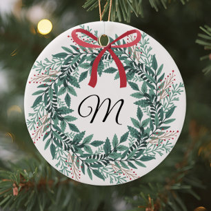 Festlicher Weihnachtskranz mit individuellem Anfan Keramik Ornament