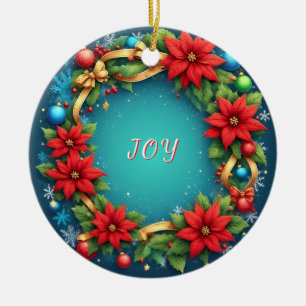 Festlicher Weihnachtskranz mit roten Poinsettien Keramik Ornament