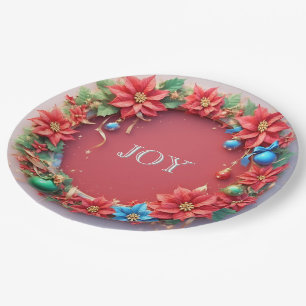 Festlicher Weihnachtskranz mit roten Poinsettien Pappteller