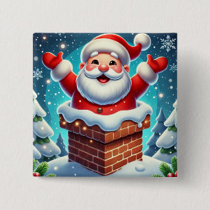 Festlicher Weihnachtsmann, der aus dem Schornstein Button