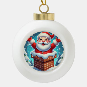 Festlicher Weihnachtsmann, der aus dem Schornstein Keramik Kugel-Ornament