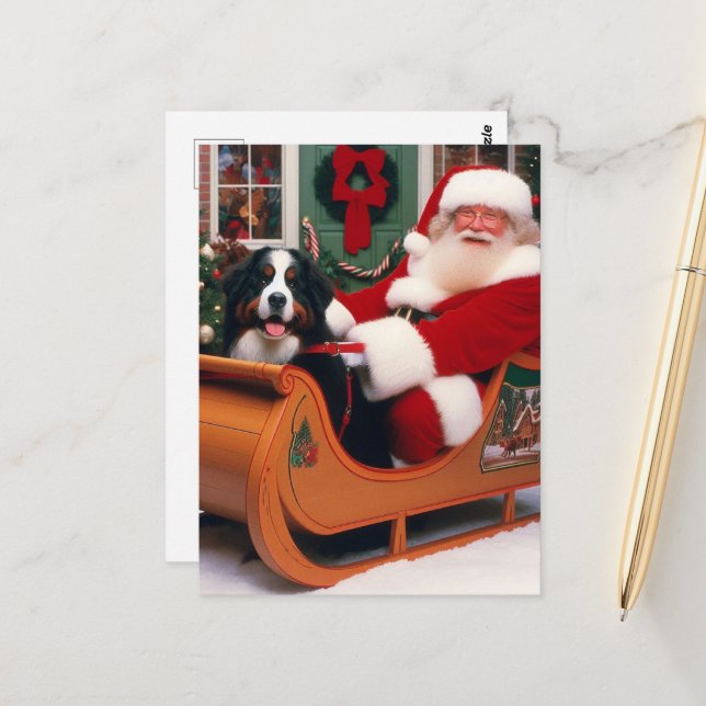 Festlicher Weihnachtsmann - ein Berner Hund Postkarte (Vorderseite/Rückseite Beispiel)