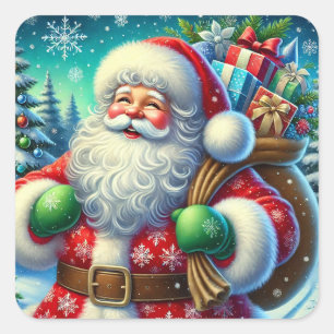 Festlicher Weihnachtsmann Gemütliche Winter-Gesche Quadratischer Aufkleber