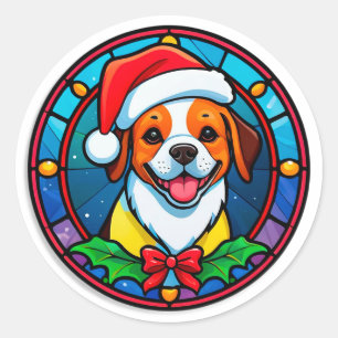 Festlicher Weihnachtsmann-Hund-Cartoon Runder Aufkleber