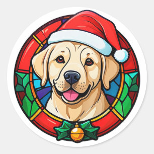 Festlicher Weihnachtsmann-Hund-Cartoon Runder Aufkleber