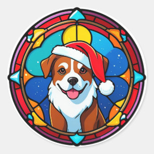 Festlicher Weihnachtsmann-Hund-Cartoon Runder Aufkleber