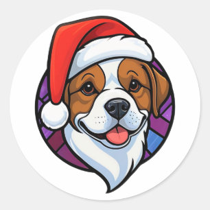 Festlicher Weihnachtsmann-Hut-Hunde-Cartoon Runder Aufkleber