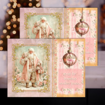 Festlicher Weihnachtsmann in Rosa – Decoupage-Seid