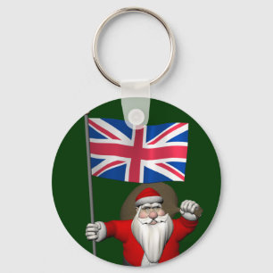 Festlicher Weihnachtsmann mit Flagge des Vereinigt Schlüsselanhänger