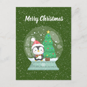 Festlicher Weihnachtspenguin Snowglobe Urlaub Feiertagspostkarte
