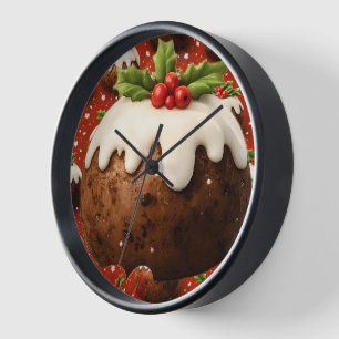 Festlicher Weihnachtspudding-Rundwanduhr Uhr