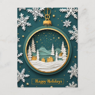 Festlicher Weihnachtsschmuck mit Winterlandschaft Postkarte
