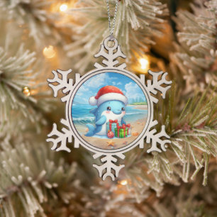 Festlicher Weihnachtsstrand Delphin Schneeflocken Zinn-Ornament
