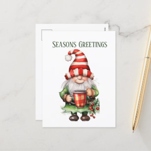 Festlicher Weihnachtswasserfarben-Gnome hinzufügen Feiertagspostkarte