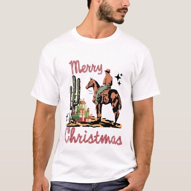 Festlicher Western Weihnachtsfeiertag Cowboy T-Shirt (Vorderseite)