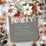 Festlicher Winter Florals 40. Geburtstag Einladung<br><div class="desc">Diese wunderschöne festliche,  blumengeschmückte Einladung zum 40. Geburtstag ist perfekt,  wenn Sie in den Wintermonaten Geburtstagsfeiern. Das Design besticht durch einen eleganten,  grünen Hintergrund,  der mit herrlichen Winterfloralen in Rot und Elfenbein und anderen botanischen Weihnachtsblättern,  Imitate mit Goldkonfetti und einem eleganten Geburtstagsgeschenk geschmückt ist.</div>