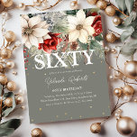 Festlicher Winter Florals 60. Geburtstag Einladung<br><div class="desc">Diese wunderschöne festliche,  blumengeschmückte Einladung zum 60. Geburtstag ist perfekt,  wenn Sie in den Wintermonaten Geburtstagsfeiern. Das Design besticht durch einen eleganten,  grünen Hintergrund,  der mit herrlichen Winterfloralen in Rot und Elfenbein und anderen botanischen Weihnachtsblättern,  Imitate mit Goldkonfetti und einem eleganten Geburtstagsgeschenk geschmückt ist.</div>