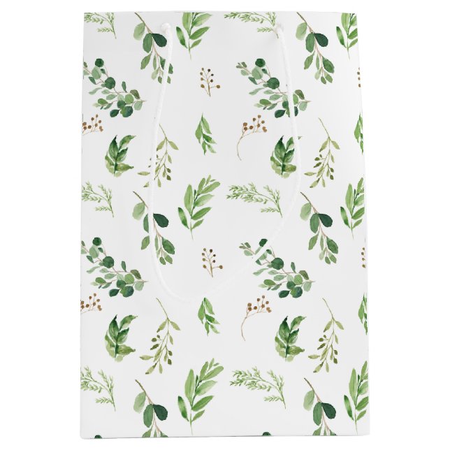 Festlicher Winter Grüne Botanicals Urlaub Mittlere Geschenktüte (Vorderseite)