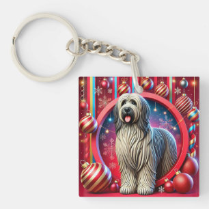 Festlicher zotteliger Hund mit Weihnachtsdekoratio Schlüsselanhänger