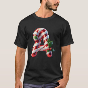 Festlicher Zuckerstangen-Buchstabe A Stechpalmen-D T-Shirt