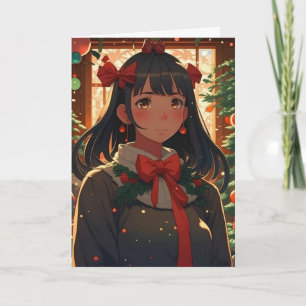 Festliches Anime Girl am Weihnachtsabend Karte