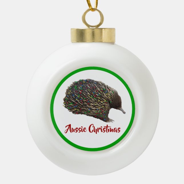 Festliches Australien Echidna mit Weihnachtsbeleuc Keramik Kugel-Ornament (Vorderseite)