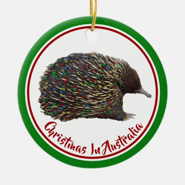 Festliches Australien Echidna mit Weihnachtsbeleuc Keramik Ornament (Vorne)