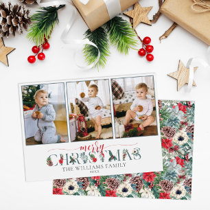 Festliches Blattwerk Frohe Weihnachten Floral 3-Fo Karte