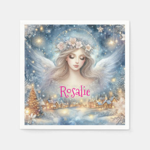 Festliches Blau Aquarell Ätherischer Frost Schneee Serviette