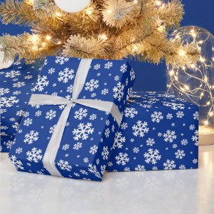 Festliches Blau-Weiß-Winter-Schneeflockenmuster Geschenkpapier