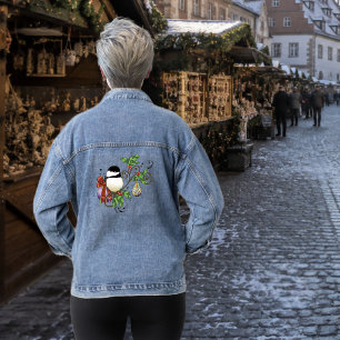 Festliches Blaues Vintage-Weihnachts-Schneemeise Jeansjacke