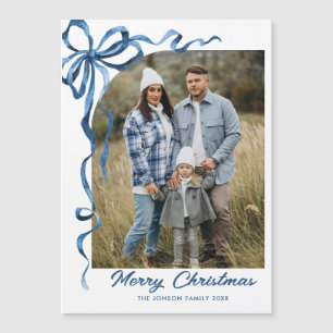 Festliches blaues Weihnachts-Schleifen-Foto Magnet