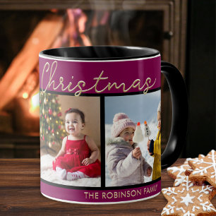 Festliches Burgunderwein Frohe Weihnachten 3 Fotos Tasse