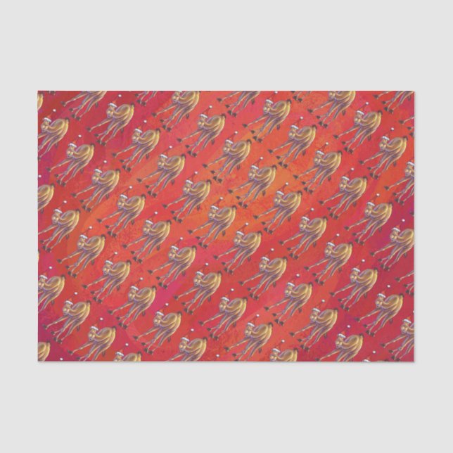 Festliches Camel-Muster auf Rot Seidenpapier (Vorderseite)
