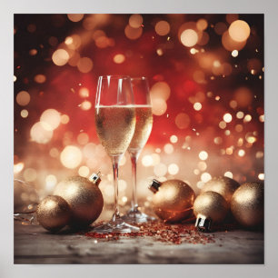 Festliches Champagnerglas-Urlaubsposter Poster