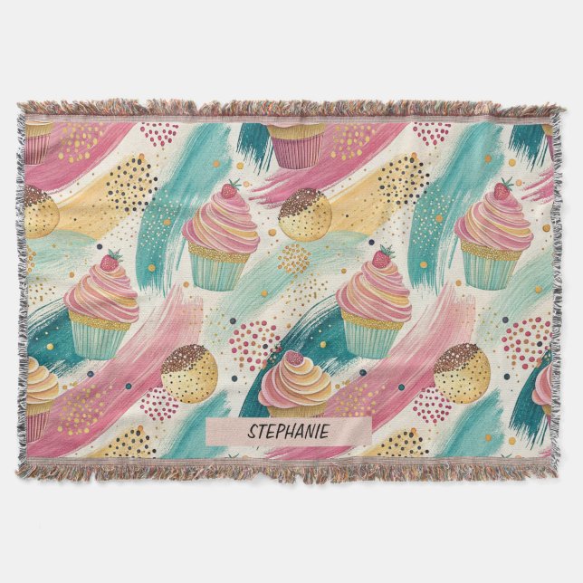 Festliches Cupcake & Brushstroke Celebration Patte Decke (Vorderseite)
