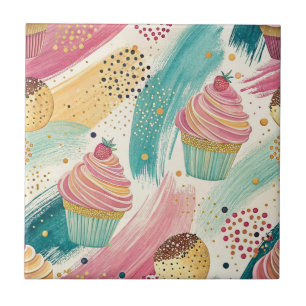 Festliches Cupcake & Brushstroke Celebration Patte Fliese