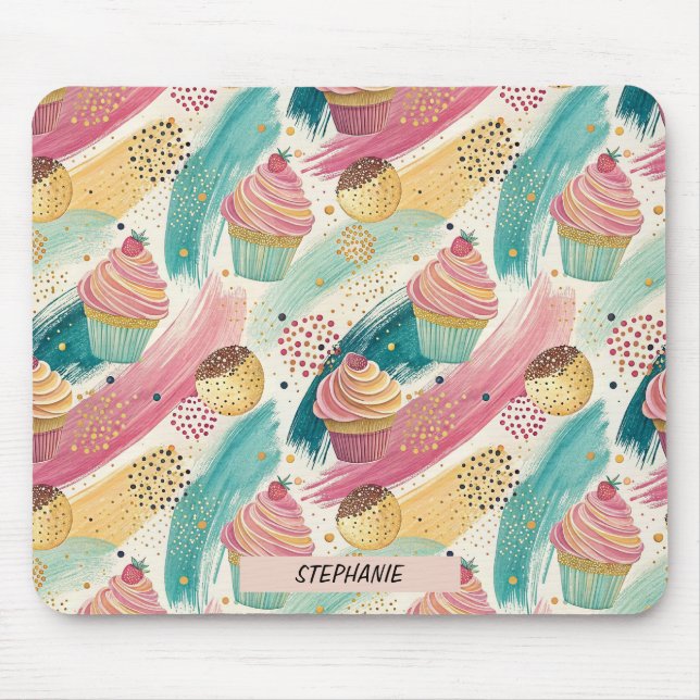 Festliches Cupcake & Brushstroke Celebration Patte Mousepad (Vorne)