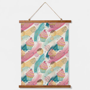 Festliches Cupcake & Brushstroke Celebration Patte Wandteppich Mit Holzrahmen