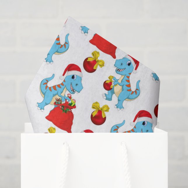 Festliches Dimosaurier-Muster Weihnachtsgewebe Seidenpapier (Geschenk Tasche)
