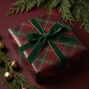 Festliches dunkelrotes grünes Weihnachts-Tartan-Ka Geschenkpapier