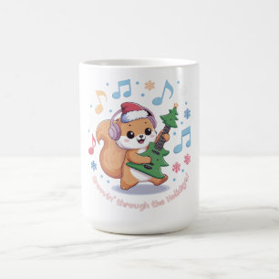 Festliches Eichhörnchen Gitarre spielen umgeben vo Kaffeetasse
