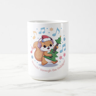 Festliches Eichhörnchen Gitarre spielen umgeben vo Kaffeetasse