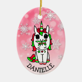 Festliches Einhorn mit Schmetterling an Weihnachte Keramik Ornament