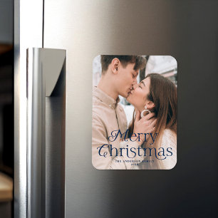 Festliches Elegance Navy Frohe Weihnachts-Foto Magnet